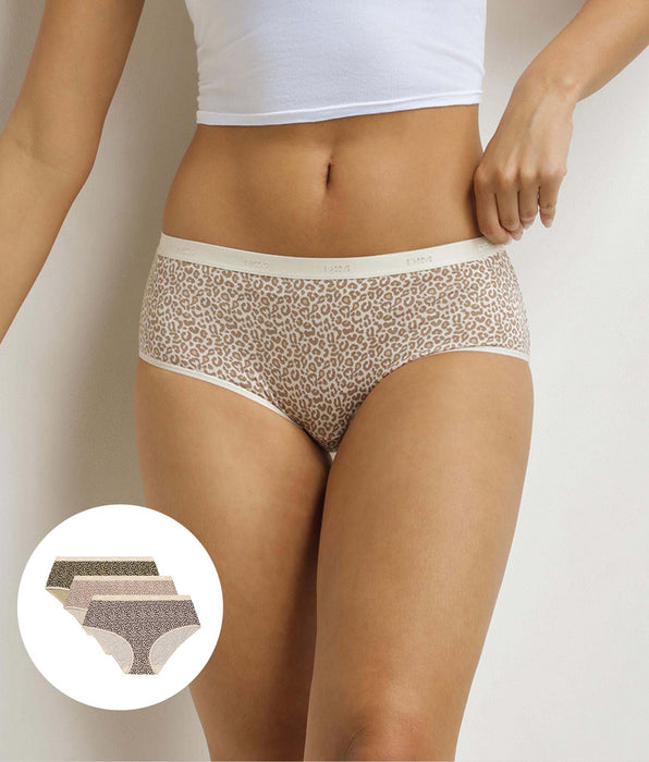 DIM Pack of 3 women's leopard print boxer shorts Black Beige Les Pockets