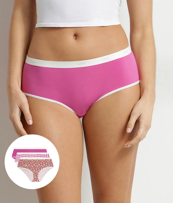 DIM Pack of 3 women's stretch cotton boxer shorts with gingham pattern Les Pockets