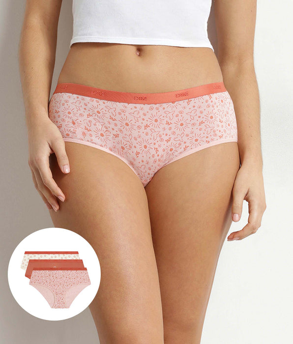 DIM Pack of 3 Les Pockets women's stretch cotton boxer shorts with sun motif