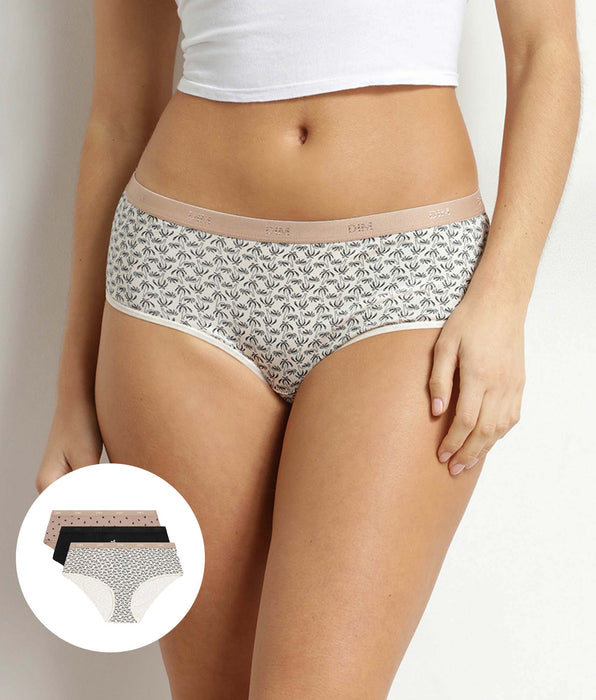 DIM Pack of 3 women's stretch cotton boxer shorts with palm tree pattern Les Pockets