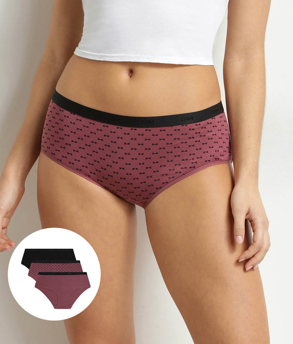 DIM Pack of 3 women's stretch cotton boxer shorts in Black Plum Les Pockets