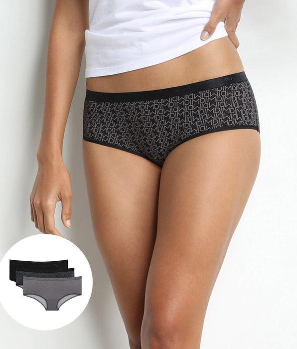 DIM Pack of 3 pairs of Les Pockets Coton boyshorts in black