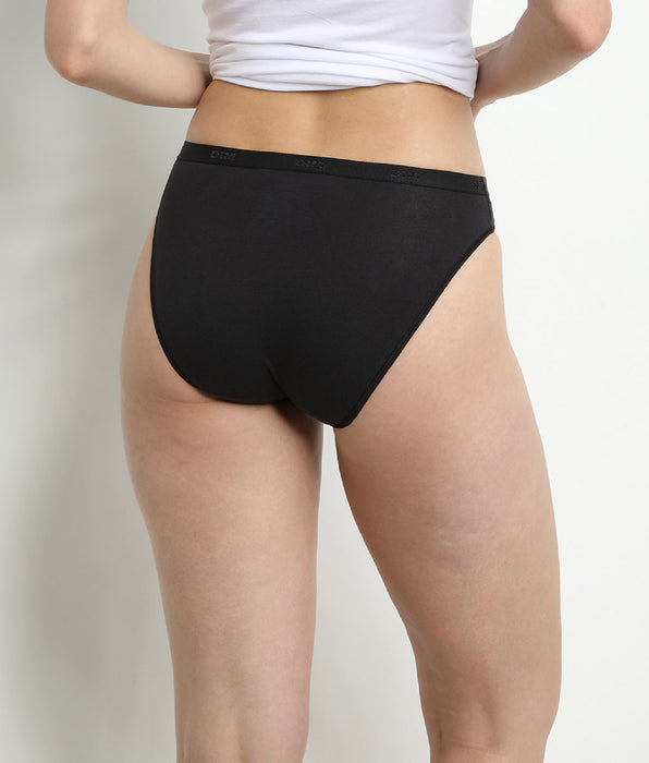 DIM Pack of 3 pairs of Les Pockets Coton bikini knickers in black/white/grey