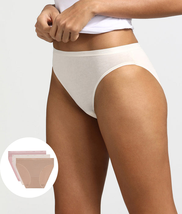 DIM Pack of 3 pairs of Les Pockets Coton knickers in nude/pink/pearl