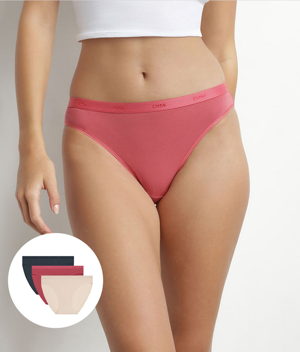 DIM Pack of 3 women's stretch cotton briefs Beige Pink Grey Les Pockets Ecodim