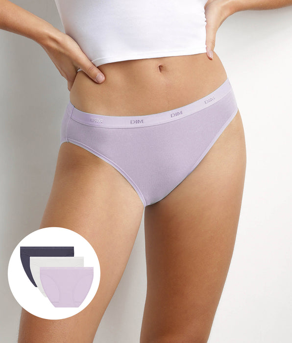 DIM Pack of 3 stretch cotton panties Lila White Blue Les Pockets Ecodim
