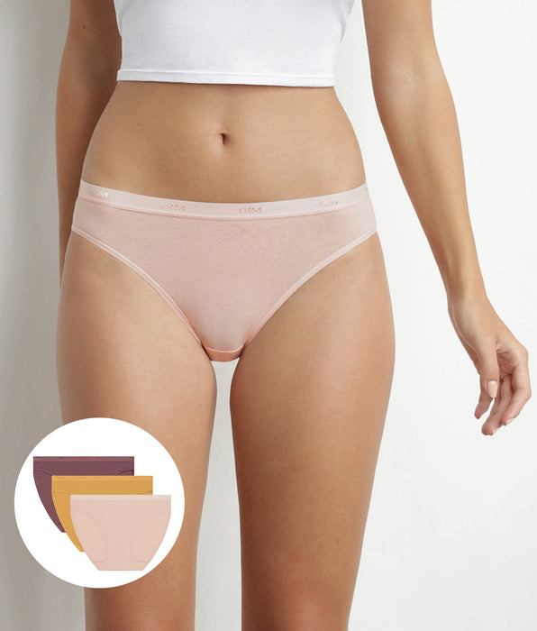 DIM Pack of 3 stretch cotton panties Yellow Nude Brown Les Pockets Ecodim