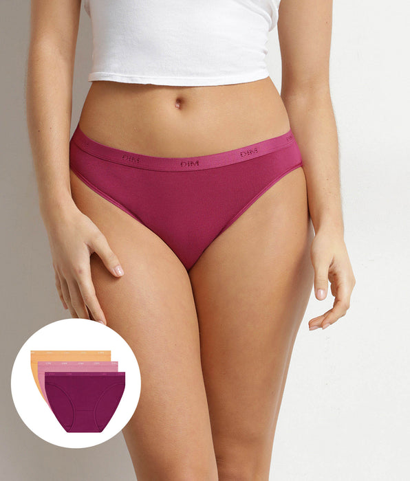 DIM Pack of 3 Rose Orange Les Pockets Ecodim stretch cotton women's briefs