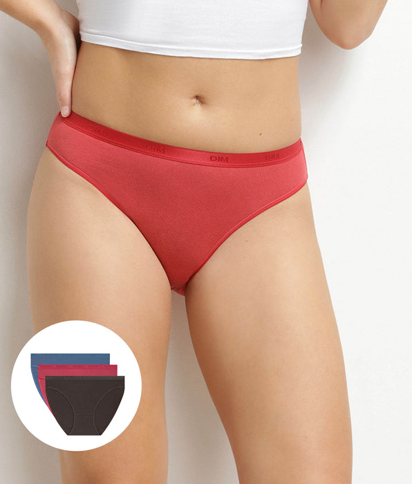 DIM Pack of 3 women's stretch cotton briefs Blue Red Les Pockets Ecodim
