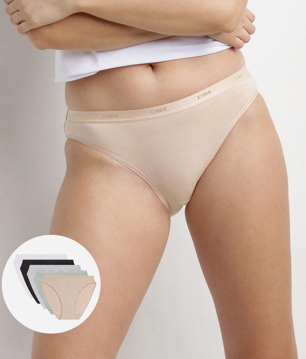 DIM Pack of 5 pairs of Les Pockets Coton bikini knickers in black, white, nude and grey