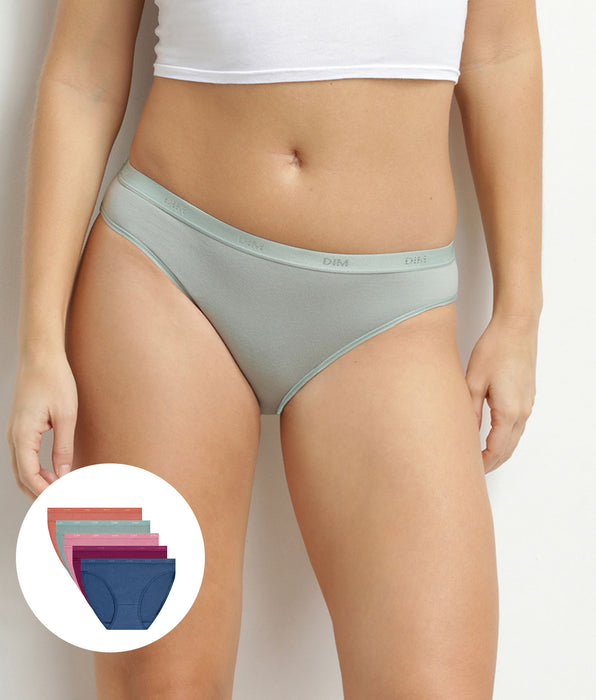 DIM Pack of 5 Les Pockets Ecodim terracotta stretch cotton women's briefs