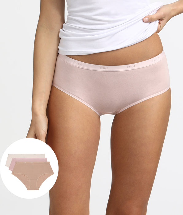 DIM Pack of 3 pairs of Les Pockets Coton boyshorts in nude/pink/pearl