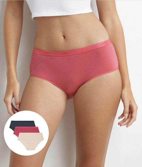DIM Pack of 3 women's stretch cotton boxers Beige Pink Grey Les Pockets Ecodim