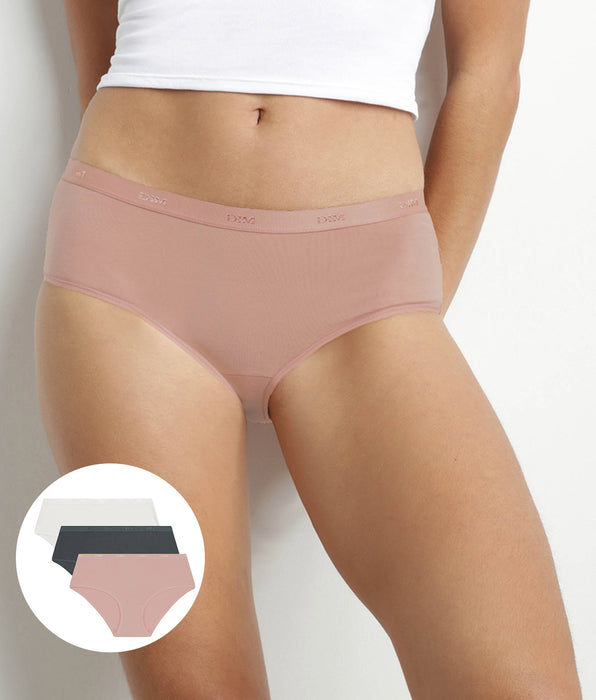 DIM Pack of 3 women's stretch cotton shorties Grey Pink Les Pockets Ecodim