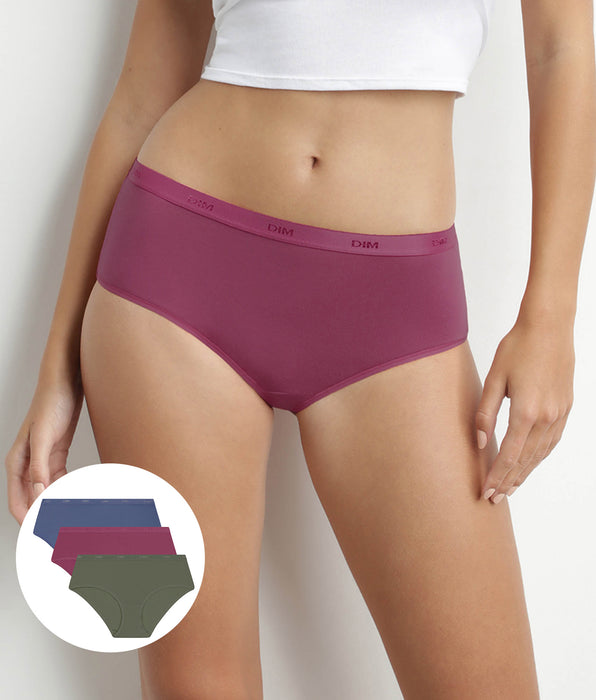 DIM Pack of 3 women's stretch cotton boxers Red Green Les Pockets Ecodim
