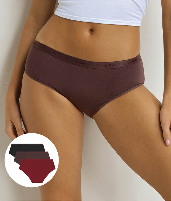 DIM Pack of 3 women's boxer shorts Cocoa, Red, Black Les Pockets Ecodim
