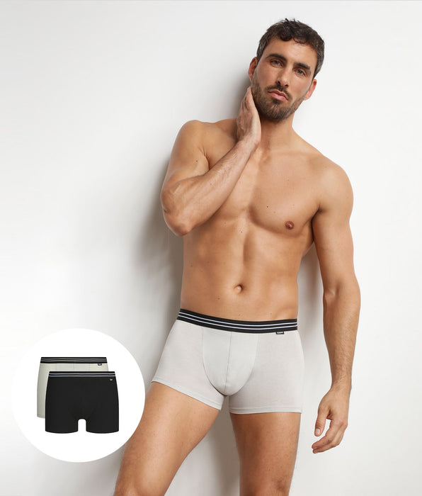DIM Pack of 2 men's stretch cotton boxer shorts in Black Grey EcoDim