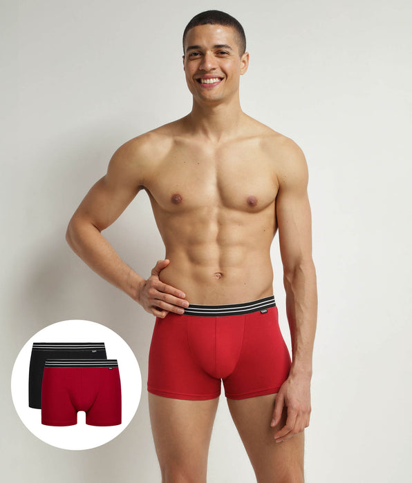 DIM Pack of 2 boxers cotton stretch men's Carmine Red Black EcoDim