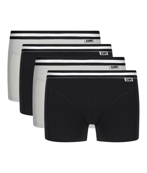 DIM Pack of 4 Black and Grey ECODIM Cotton Boxers
