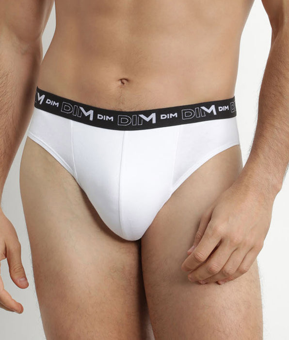 DIM Pack of 2 Men's White Grey Contrast Waistband Dim Cotton Stretch Briefs