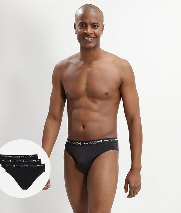 DIM Pack of 3 pairs of black stretch cotton briefs for men