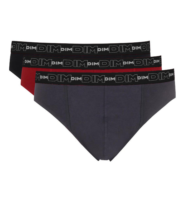 DIM Pack of 3 pairs of Coton Stretch grey, chilli red and black briefs