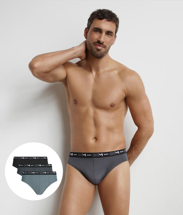DIM Pack of 3 men's briefs Black Grey Dim Stretch Cotton
