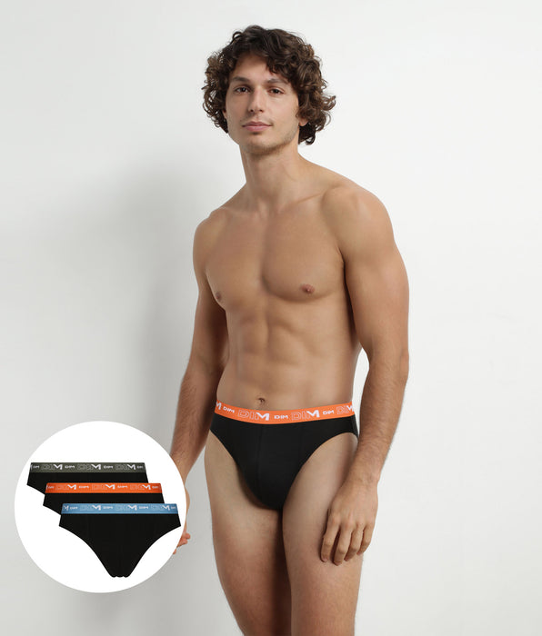 DIM Pack of 3 Men's Black Orange Green Dim Cotton Stretch Briefs
