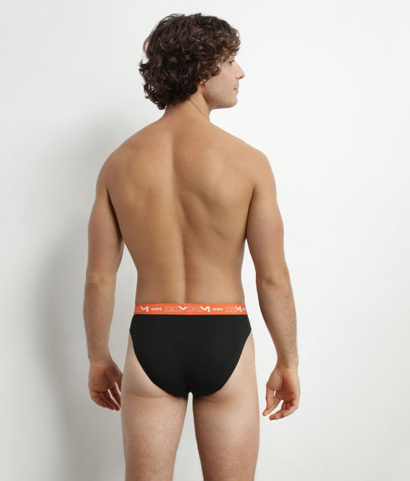 DIM Pack of 3 Men's Black Orange Green Dim Cotton Stretch Briefs