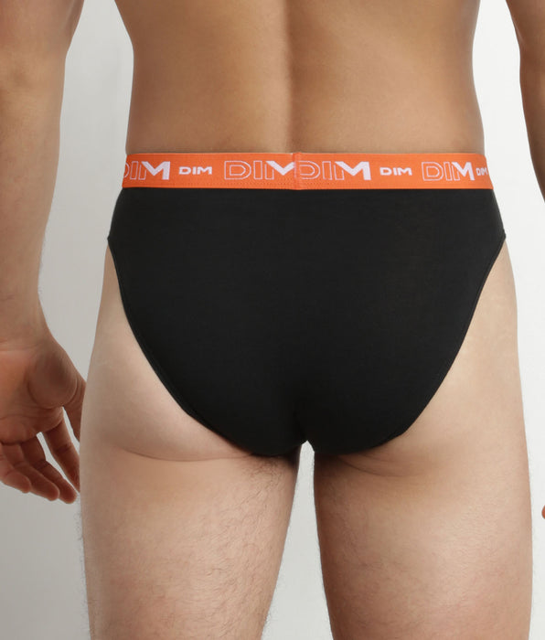 DIM Pack of 3 Men's Black Orange Green Dim Cotton Stretch Briefs