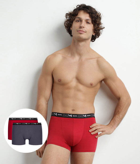DIM Pack of 2 Men's Grey Red Boxers with Contrast Waistband Dim Cotton Stretch