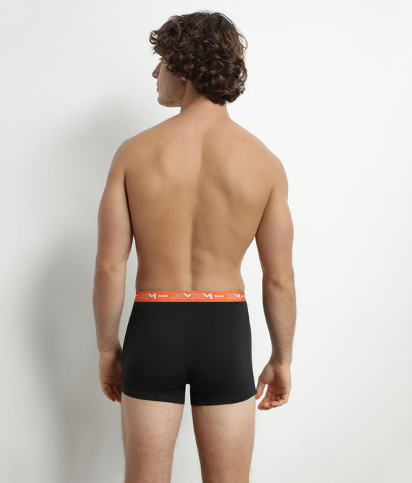 DIM Pack of 2 Men's Black Boxers with Blue and Orange Dim Cotton Stretch Waistband