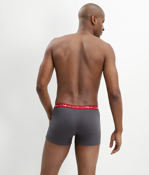 DIM Pack of 3 pairs of Coton Stretch grey, chilli red and black trunks