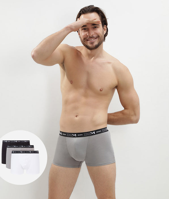 DIM Pack of 3 pairs of black, grey and white stretch cotton trunks for men