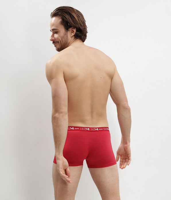DIM Cotton Stretch pack of 3 men's trunks in denim blue topaz red and steel grey