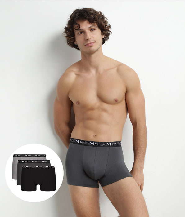 DIM Pack of 3 Men's Black Grey Cotton Stretch Boxers Dim
