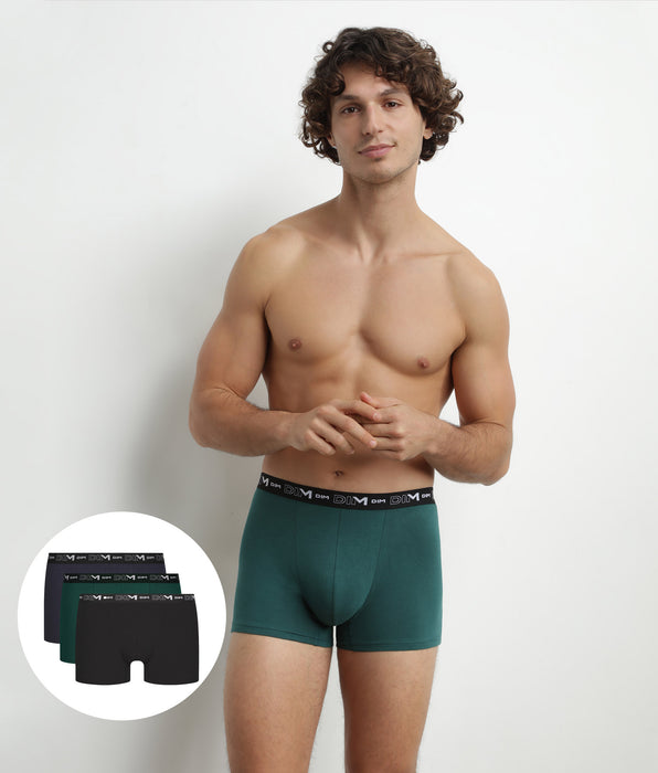 DIM Pack of 3 Men's Cotton Boxers Green Blue Dim Cotton Stretch