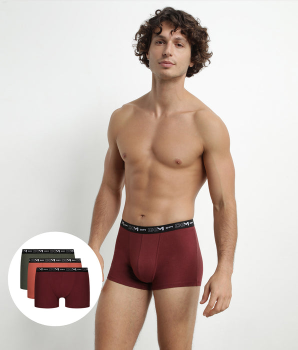 DIM Pack of 3 Red Green Dim Cotton Stretch Boxer Briefs for Men