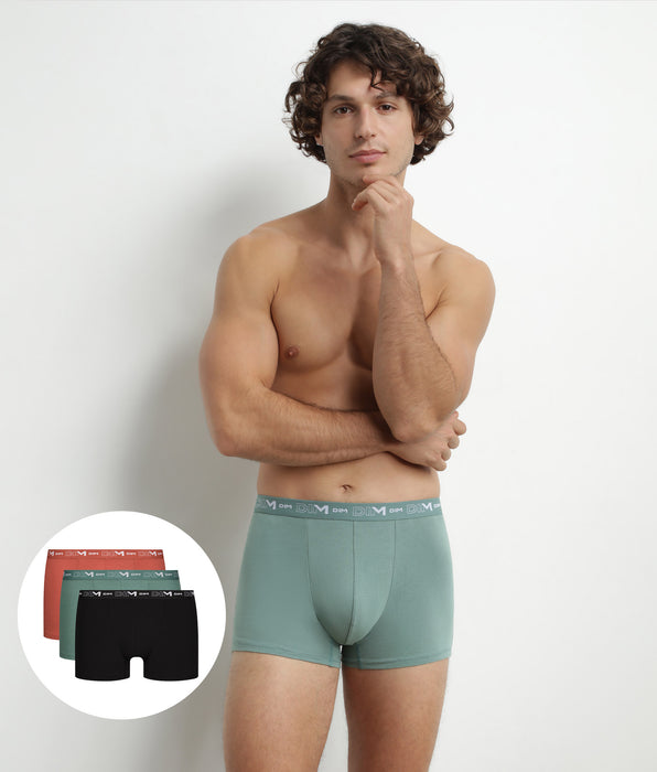 DIM Pack of 3 Men's Cotton Boxer Briefs Black Green Dim Cotton Stretch