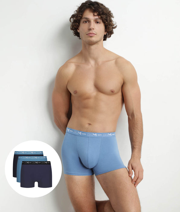 DIM Pack of 3 men's boxer shorts Blue Riviera Denim Black Dim Cotton Stretch