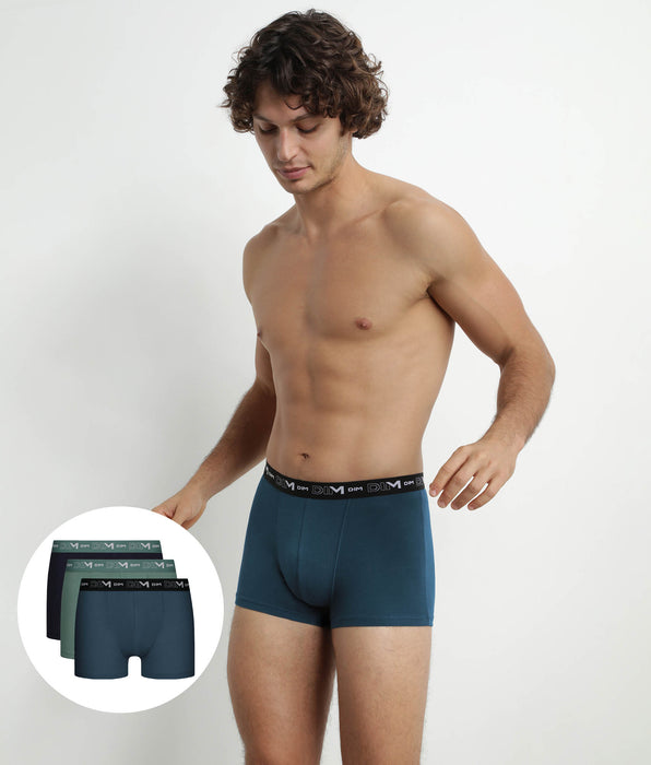 DIM Pack of 3 Men's Boxers Black Green Blue Dim Cotton Stretch