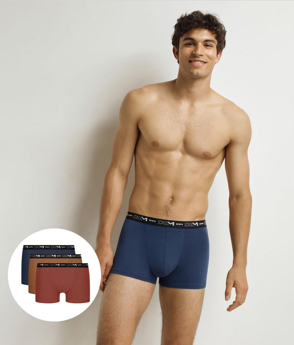 DIM Pack of 3 Coral Ochre Nocturne Cotton Stretch Boxer Briefs for Men
