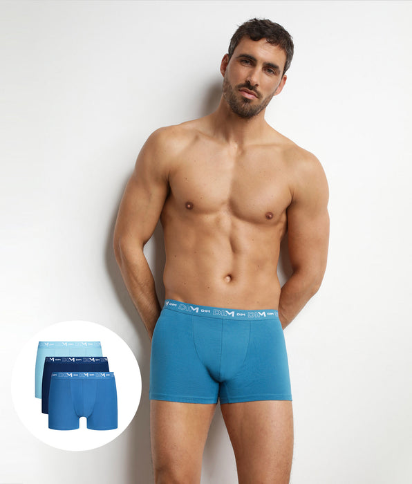 DIM Pack of 3 men's boxer shorts Blue contrasting waistband Dim Coton Stretch