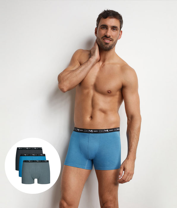 DIM Pack of 3 Dim Cotton Stretch Elegant blue men's boxer shorts