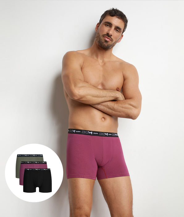 DIM Pack of 3 Mauve Eclipse Dim Stretch Cotton men's boxer shorts