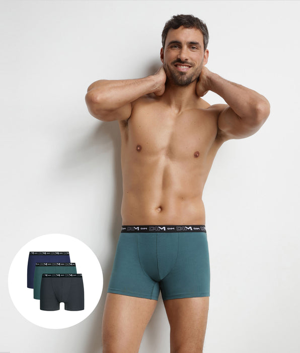 DIM Pack of 3 Green Chic Dim Coton Stretch men's boxer shorts