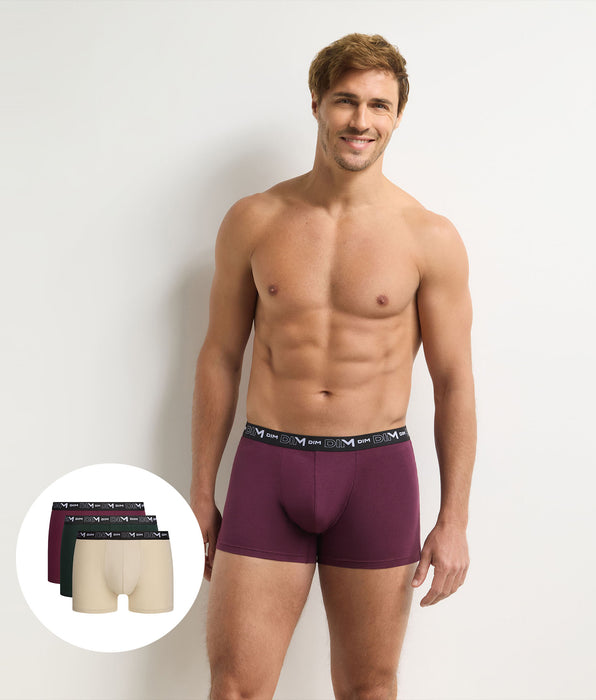 DIM Pack of 3 men's boxers in fig, dark green and ecru Cotton Stretch