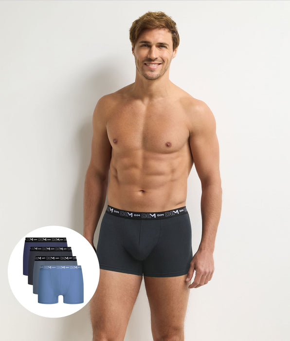 DIM Pack of 4 men’s stretch cotton boxers in grey, dark grey, blue and dark blue