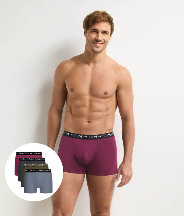 DIM Pack of 4 men's boxers in dark grey, khaki, red, grey Stretch Cotton