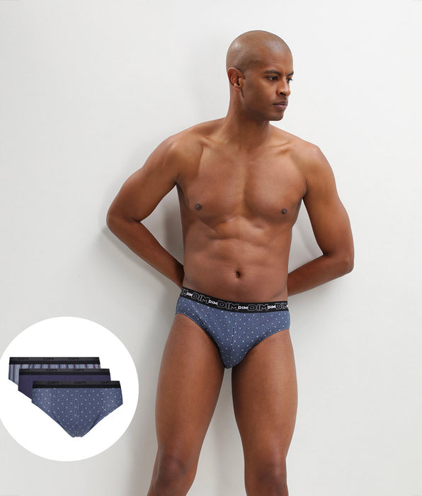 DIM Dim Print Pack of 3 men's cotton briefs with blue crosses design